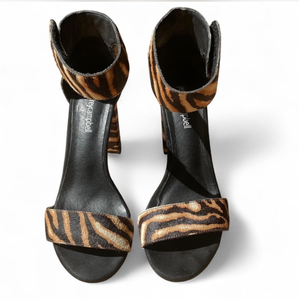 JEFFREY CAMPBELL Ankle Strap Zebra Print Pony Hair Heeled Sandal Size 7